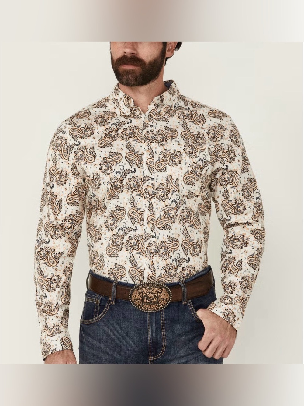 Cody James Western Shirt Mens Medium Paisley Button Front Stretch Cowboy Rodeo